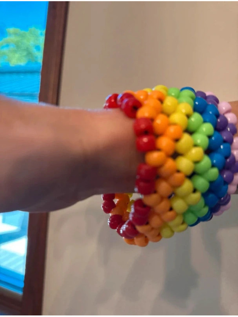 Handmade Rainbow Beaded Wide Cuff Bracelet - Picture 9 of 9